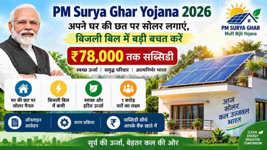PM Surya Ghar Yojana 2026 में ₹78,000 तक सब्सिडी और Rooftop Solar