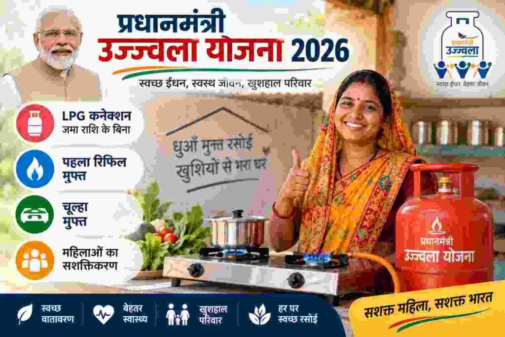 प्रधानमंत्री उज्ज्वला योजना 2026 के तहत LPG कनेक्शन, मुफ्त रिफिल और चूल्हे की जानकारी