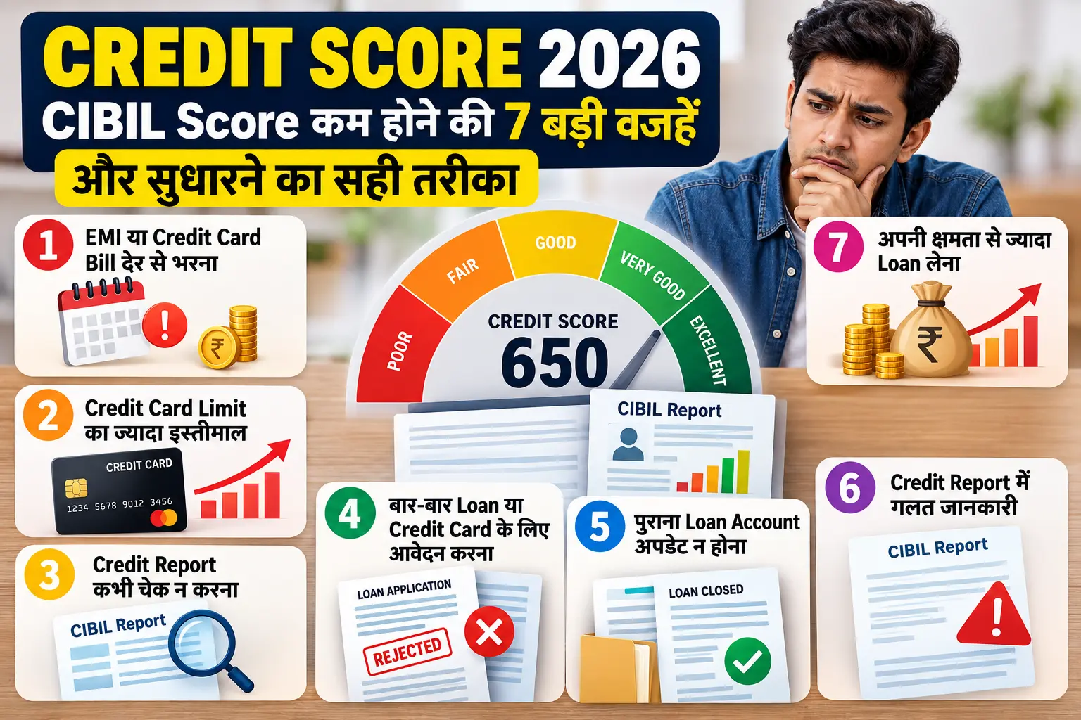 Credit Score 2026 में CIBIL Score कम होने की 7 बड़ी वजहें